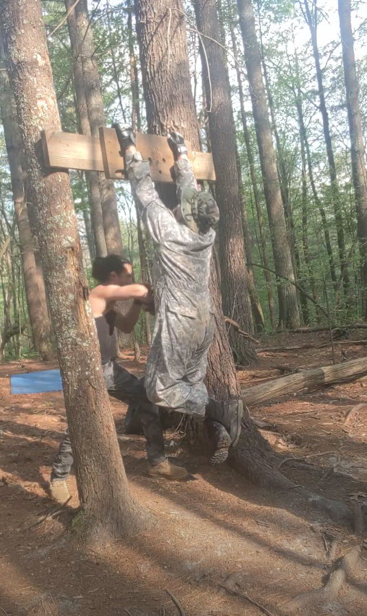 Hangboard training between trees