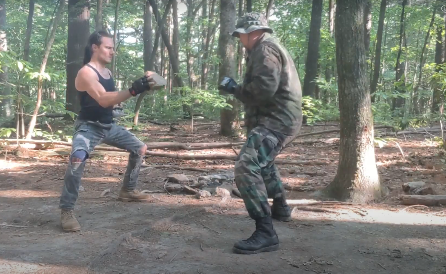 Sparring with a brick in the woods